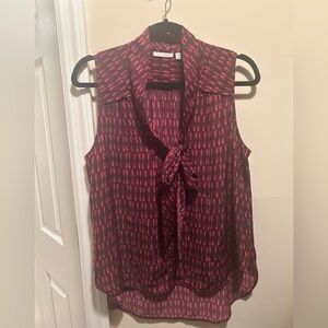 Halogen Size Medium Sleeveless Purple Graphic Blouse w/ Buttons & Bow